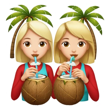 girls drinking out of a coconut one is Asian the other one is blonde  sticker