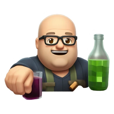  balding overweight middle-aged gamer man with big teeth and glasses drinking minecraft potion sticker