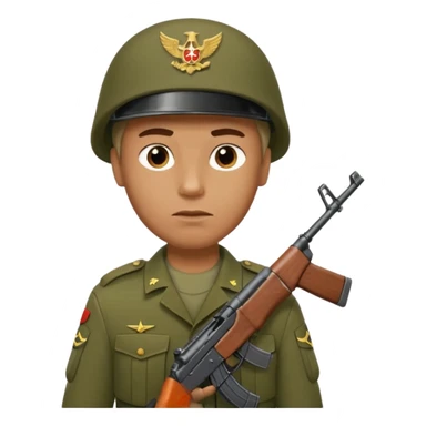 a guy holding ak-47 wearing military uniform sticker