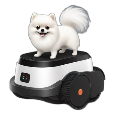 white pomeranian on a black vacuum robot sticker