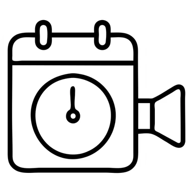 A simple icon merging calendar, timer, and video camera elements in a clean design sticker