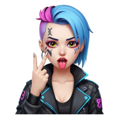 Woman with her tongue out in cyberpunk clothing and giving the middle finger. Looking naughty. sticker