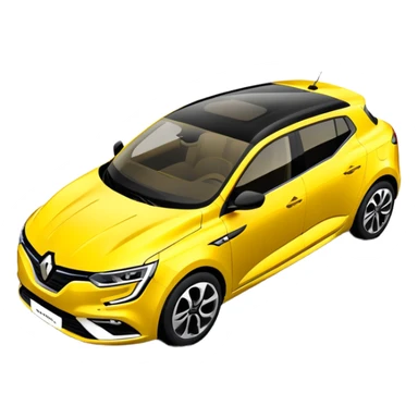 Renault Megane E-Tech electric car, 3/4 angle view, yellow color with black accents sticker
