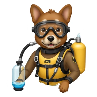 dog wearing scuba gear dive into the sea with diver mask and oxygen tank sticker