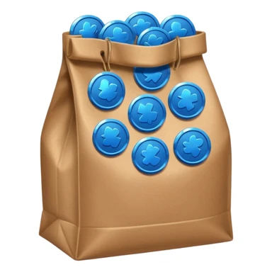 brown bag of blue coins sticker