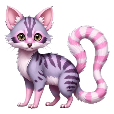 Deep dark pastel bright whitish pale Violet-pink-gradients with darker points Asian painted anime-styled big-eyed shiny glorious divine marked exotic cool beautiful realistic Lykoi-civet-genet-sergal-ocicat-oncilla-animal-Fakémon-hybrid-fursona (full body) sticker