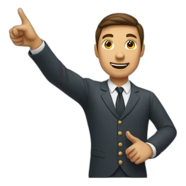 Man pointing towards right side sticker