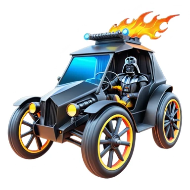 Mad max survival apocalypse ghostly Darth Vader’s Batman-armored 1886 black graphite colored school buggy with horizontal holographic flames painted on the side and neon under glow  sticker