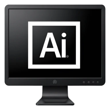 Minimalistic flat vector icon, iOS style, thin black contour on white background. Adobe Illustrator logo "Ai" inside a simple square, clean and modern, no text outside the logo, no shadows. Optionally placed on a minimal computer monitor outline sticker