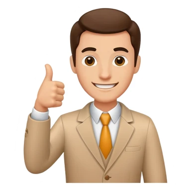 Enthusiastic salesman with phone and thumbs up sticker