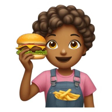 girl eats a burger and takes a selfie sticker