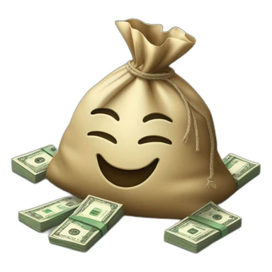 money bag with a lot of dollars stacked in the floor around it sticker