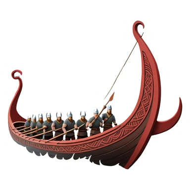 clash-of-clans-aesthetic_-cinematic-viking-longboat, rendered in a flat, bold vector style with minimal shading, featuring a striking dragon-headed prow slicing through icy, churning waters. shields on the side and vikings rowing The longboat’s intricately detailed shields and carved motifs evoke a sense of epic adventure and Nordic might, with billowing sails catching a dramatic, stormy sky backdrop. sticker