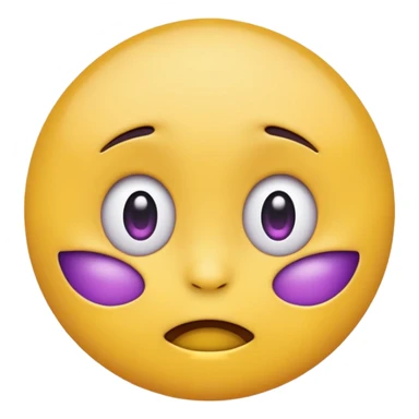 classic round yellow emoji face, iOS/Apple-style, anime meltdown expression, upper half shaded with purple, small blank eyes, subtle frown, cute and emoji-like sticker