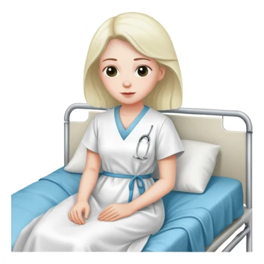 patient in a hospital gown sitting on a bed sticker