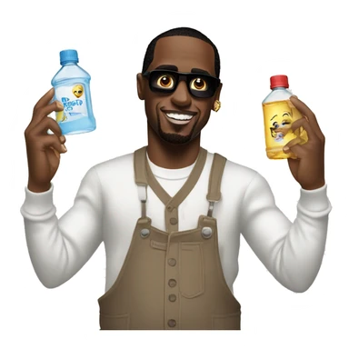 p.diddy holding 2 bottles of baby oil sticker
