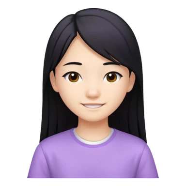 Happy Asian teenager, long straight black hair, lilac bando, white shirt sticker