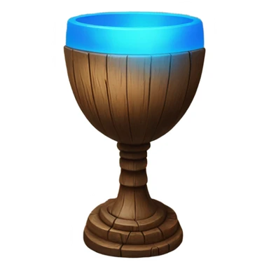 A magical goblet, large and imposing, made of aged wood with a smooth surface. It emits a vibrant blue light, standing out as a symbol of power and mystery. sticker