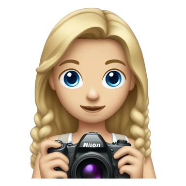 Girl with dark blonde Haie and BLUE eyes Holding a Nikon Camera in her hands sticker