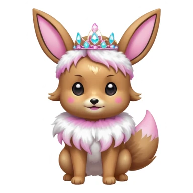 Kawaii Shiny Glowing Neon Glittery Sparkly Bling-bling Glittery Eevee, wearing accessories, wearing apparels, wearing a tiara, Full Body sticker