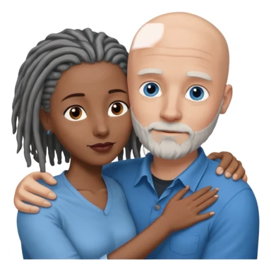 Tall bald white man with a short white beard and blue eyes in a lovingly embrace with a black woman with brown eyes and grey hair dreads sticker