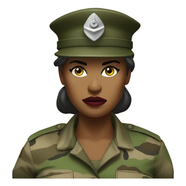 a female drill sergeant character wearing a classic sergeant hat and a camouflage army shirt. The character should have an angry intense expression. full torso sticker