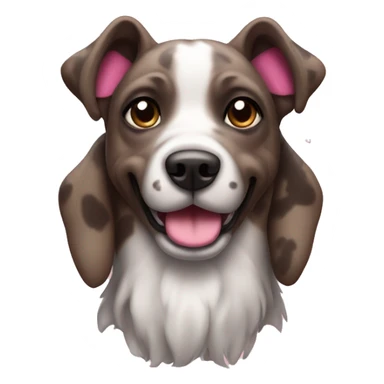 Brindle dog with pricked ears and white chest with pink hearts  sticker