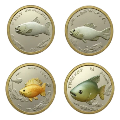 Latvian coin lats with fish and 1 sticker