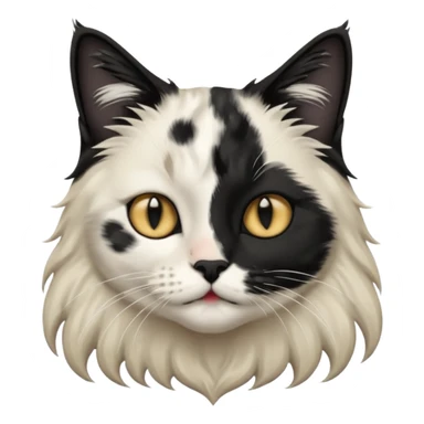 black and white long hair cat. black nose. black splotch near nose (on the right side). white chest. sticker