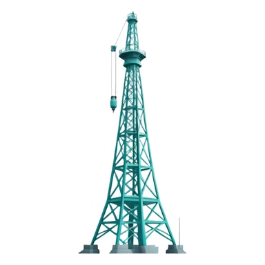 Oil derrick tower in cool tones with sky blue, teal green, white, and light gray sticker