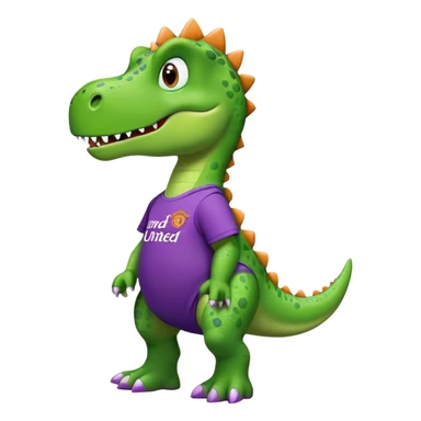 Dinosaur wearing Manchester United shirt and purple crocs sticker