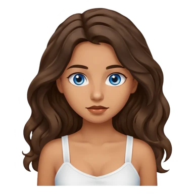 Girl with olive skin, blue eyes, brown dark insanely wavy long hair, white camisole, 🤦🏽‍♀️ sticker