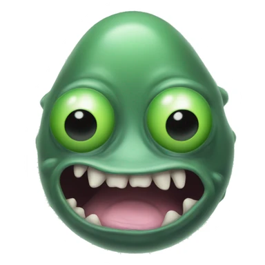 do face resembles a heavily malformed green blobfish, with a bulbous green nose, black eye sockets, and green smoke coming from its mouth. Its features are distorted, with its open mouth taking up the majority of its face emoji. sticker