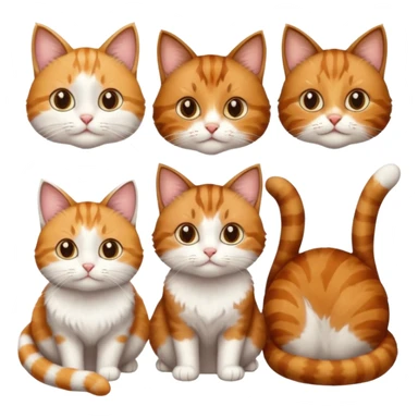 3 cats and each are different natural colours including  brown tabby and white, calico, and ginger and white sticker
