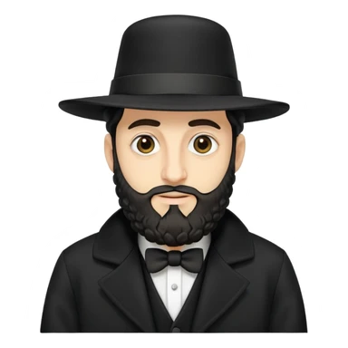 Abstract stylized Hasidic Jewish man emoji with traditional wide black hat, simplified payot curls, short beard, traditional black coat, very generic face sticker