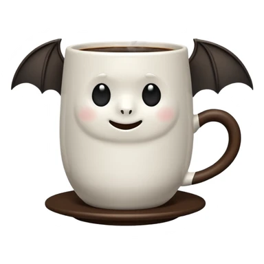 a steaming coffeecup with a bat sitting on it sticker