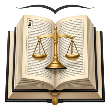 
an open Koran lies, in the center of its pages the scales of justice hover, in the background a mosque is visible, and from the Koran a road diverges, going off into the horizon sticker