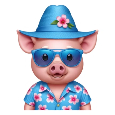 Pig with blue aloha shirt, birthday hat, sunglasses sticker