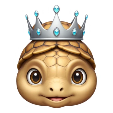 a cute domestic turtle with big eyes and with a silver tiara sticker