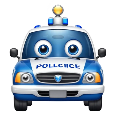 A police patrol car with big eyes and a brave, happy expression sticker