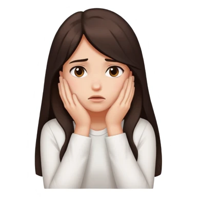  girl ashamed of herself of hiding face in hands with long dark brown hair and a white shirt  sticker