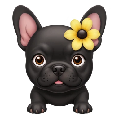 Black French bulldog with a flower sticker