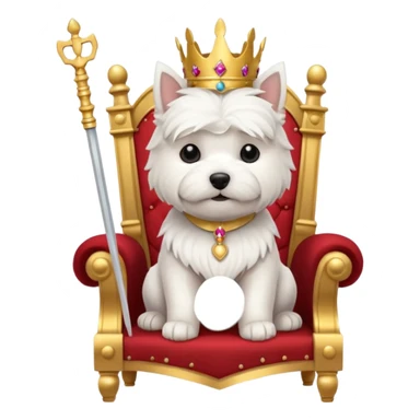 a cute west highland terrier sitting on a throne holding a scepter  sticker