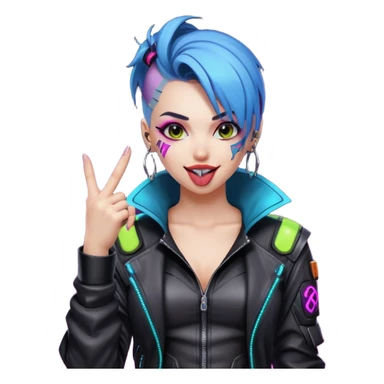 Woman with her tongue out in cyberpunk clothing and giving the middle finger. Looking naughty. sticker