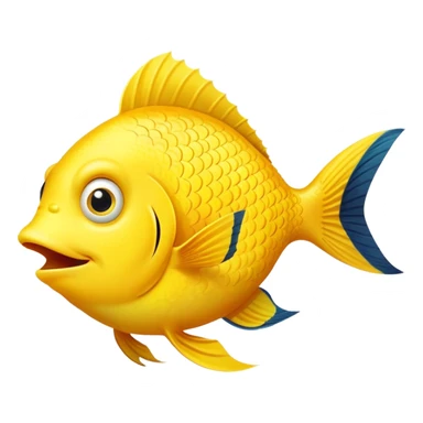 ultra derpy bright yellow fish in perfect side profile facing right, comically wide shocked eye, huge open mouth looking completely clueless, flat 2D side view only sticker