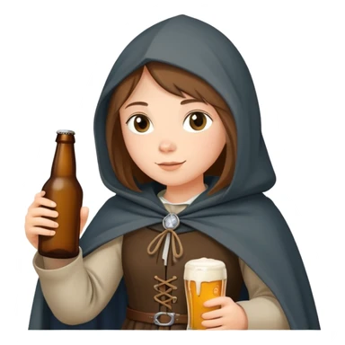 young female medieval pilgrim with cloak and beer bottle sticker