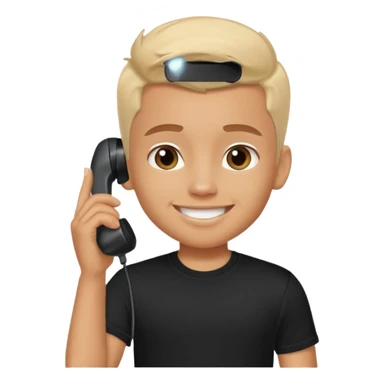 generate a pretty tan bratz boy smiling while talking on call. Wearing a black tshirt sticker