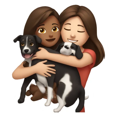 Brunette girl hugging her 4 dogs  sticker