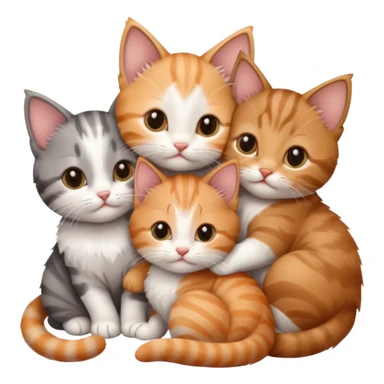 6 tiny kittens cuddling together all different colours, the first one is grey and white, the second is ginger and white and the third is brown tabby and white sticker