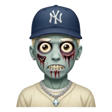 Zombie con aretes con una gorra new York yankee y una cadena de diamante hombre sticker